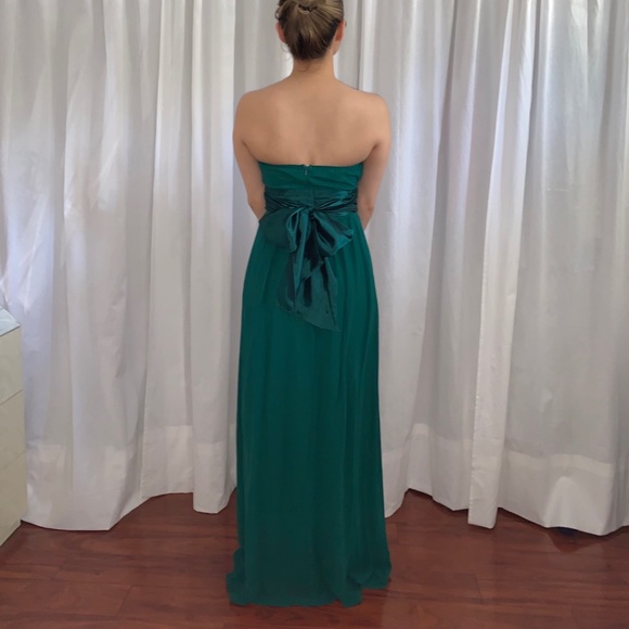 Hunter green chiffon evening gown with satin bow - Picture 1 of 4